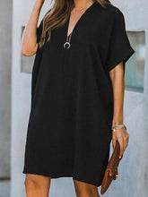 Robe ample à manches courtes et col en V, couleur unie